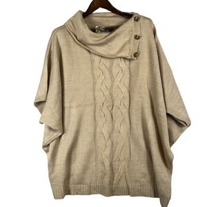 Lane Bryant Womens 26/28 Cable Knit Poncho Sweater Beige Cozy Lagenlook NWT Fall